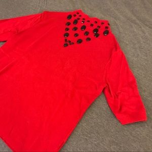 Red Turtleneck with Gemstones